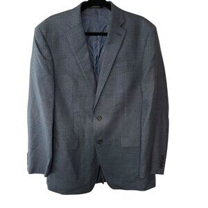 Lauren Ralph Lauren Mens Sport Coat Blazer Blue Gray Check Size 42L Silk Wool